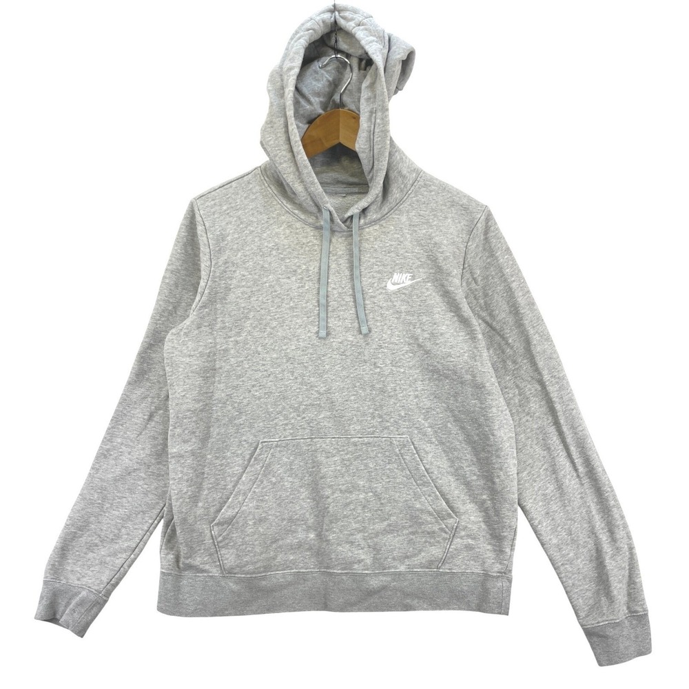 Nike Club Fleece Pullover Hoodie Mens L Gray Embroidered Swoosh Sporty Casual